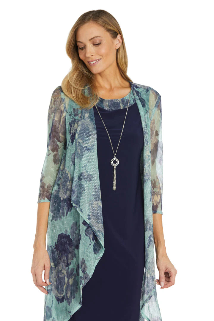 Short Printed Jacket Dress Navy/Teal -RM Richards