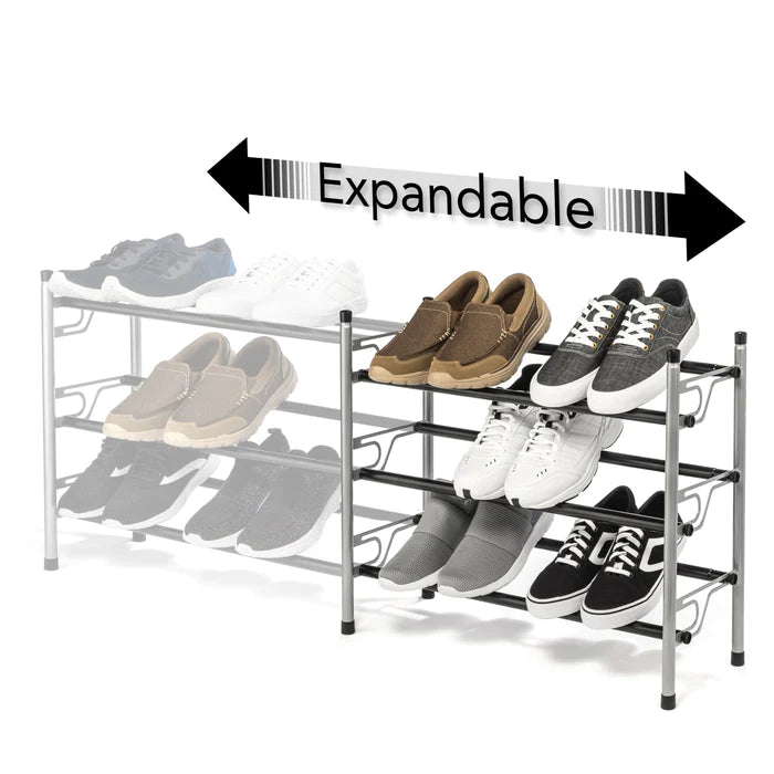 3 Tier Dual Position Slide & Adjust Shoe Rack L 22.08-43.7 X W 8.98 X H 19.69