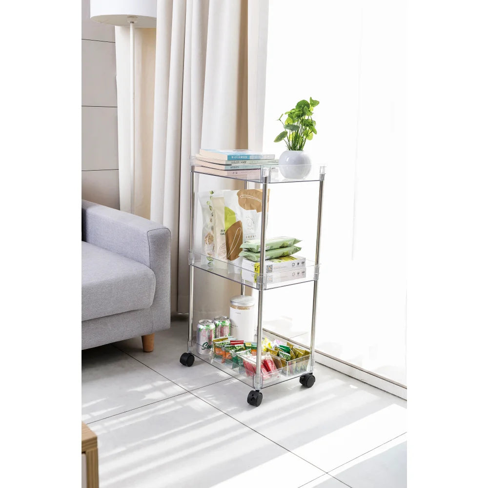 KD - Chrome/Clear - Acrylic 3-Tier Cart