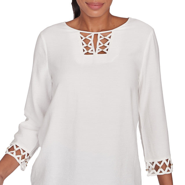 Macramé Voile Woven Tunic Ivory - Ruby Rd