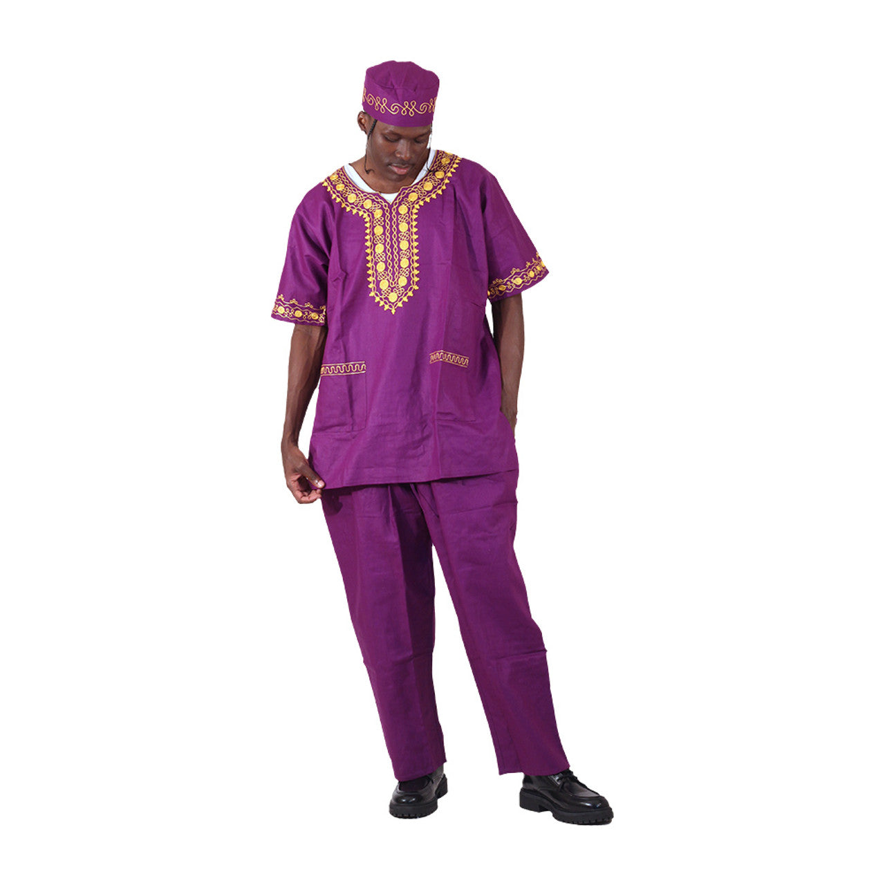 Amare Gold Short Sleeve Pant Set Purple