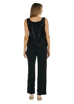 3PCMetallic Tank Top and Pant Set with Jacket Black