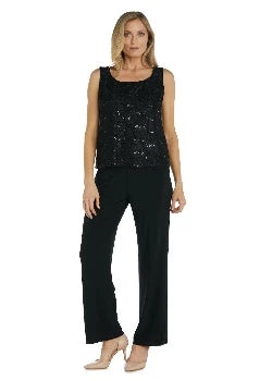 3PCMetallic Tank Top and Pant Set with Jacket Black