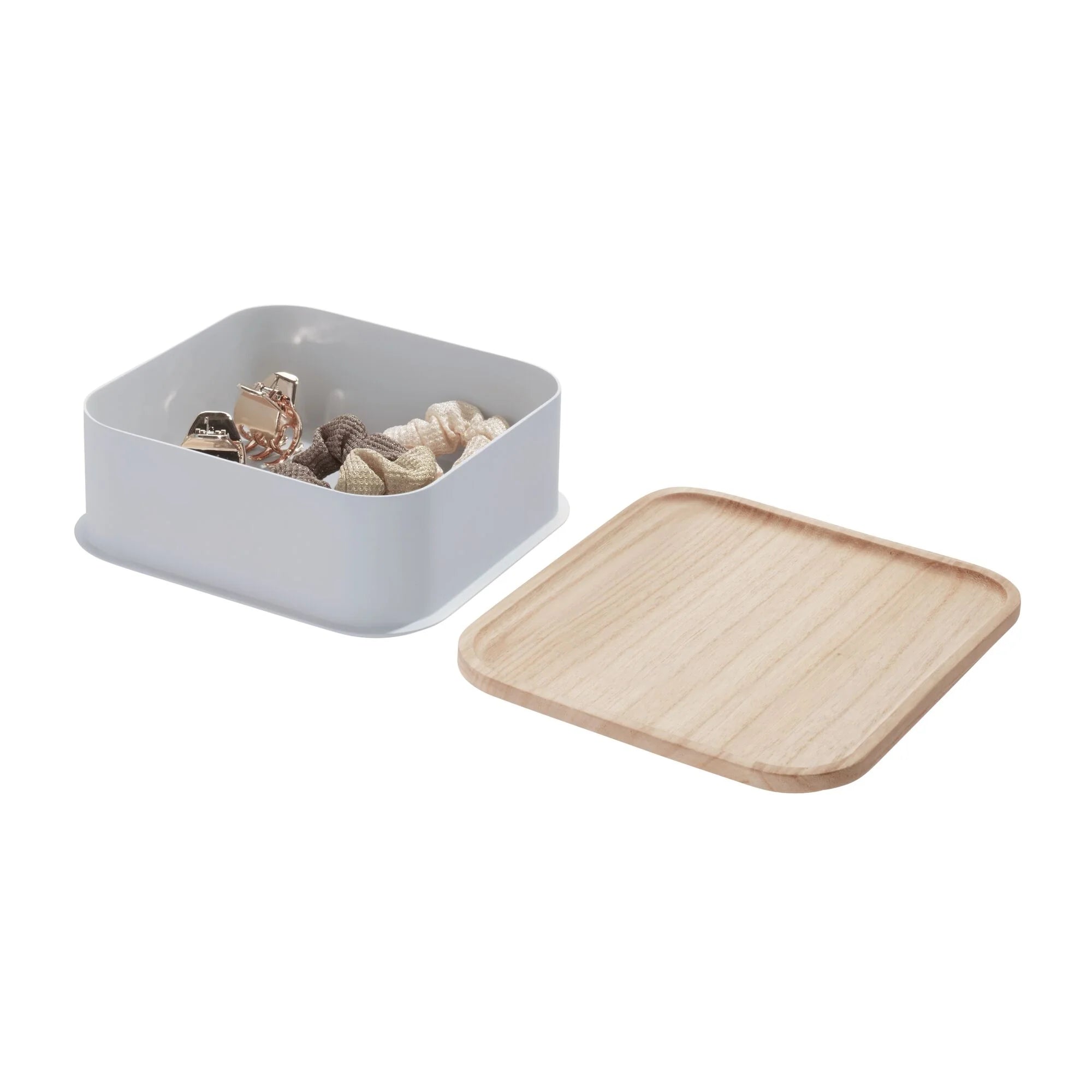 Medium Bin & Wood Lid 8.4" x 8.4" x 3" Gray