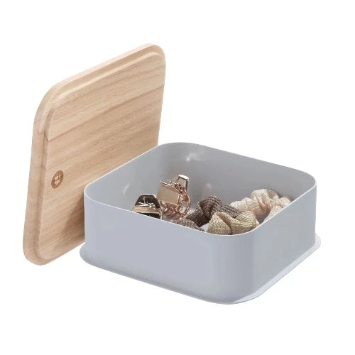 Medium Bin & Wood Lid 8.4" x 8.4" x 3" Gray