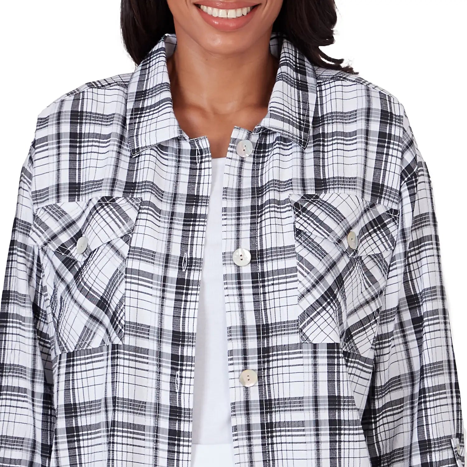 Black And White Plaid Shirt Jacket