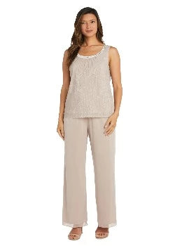 3 Piece Crinkle Chiffon Pant Set - Champagne