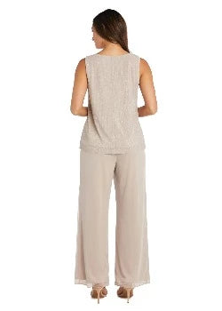 3 Piece Crinkle Chiffon Pant Set - Champagne