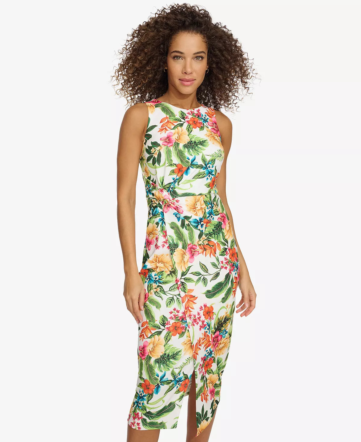 Dress Scuba Crepe Floral Print White Multi  - Siena