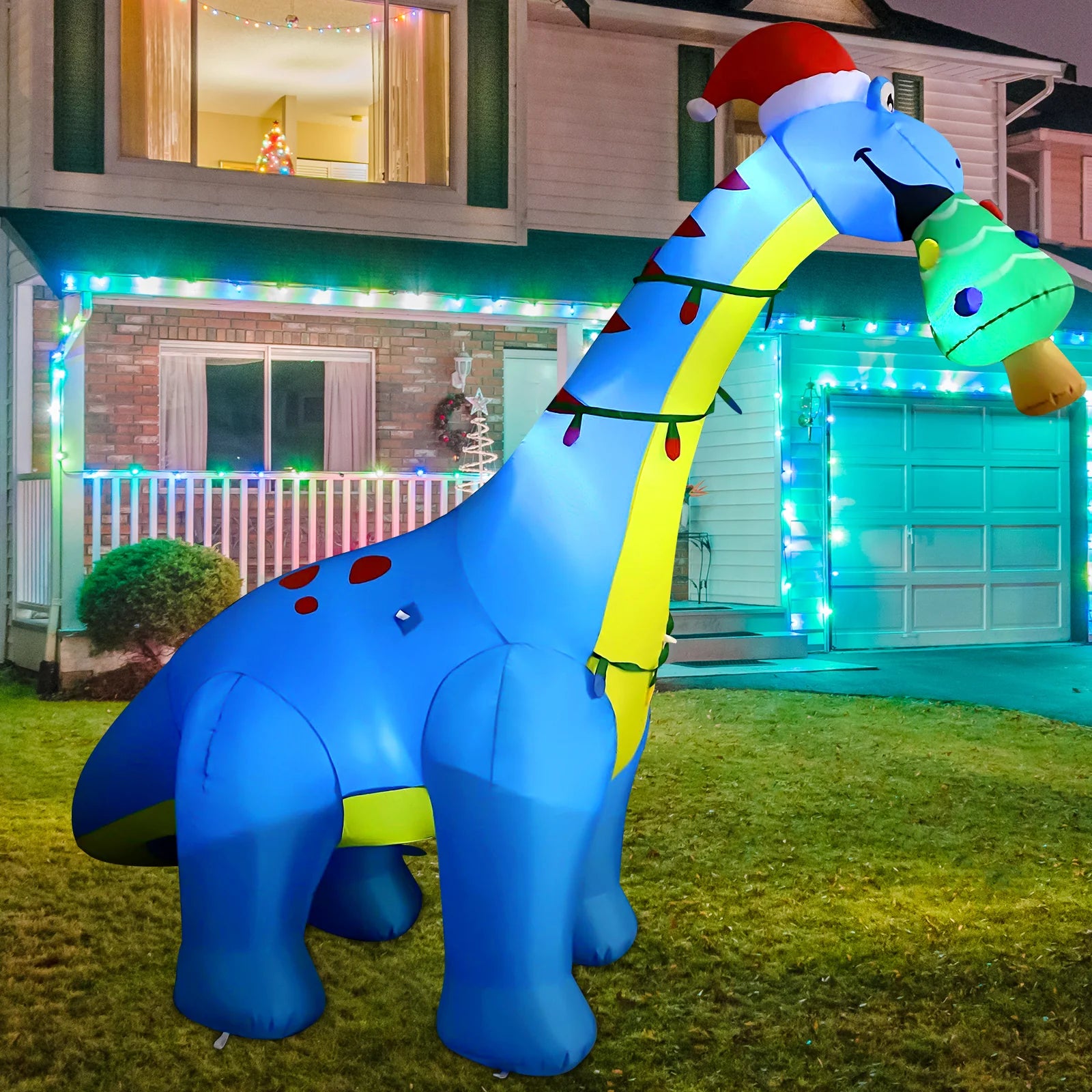 10FT Christmas Inflatable Dinosaur Eat Christmas Tree Shake Dinosaur