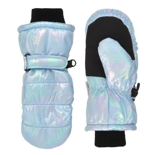 Toddler Girls Iridescent Quilted Ski Mitten Waterproof Blue