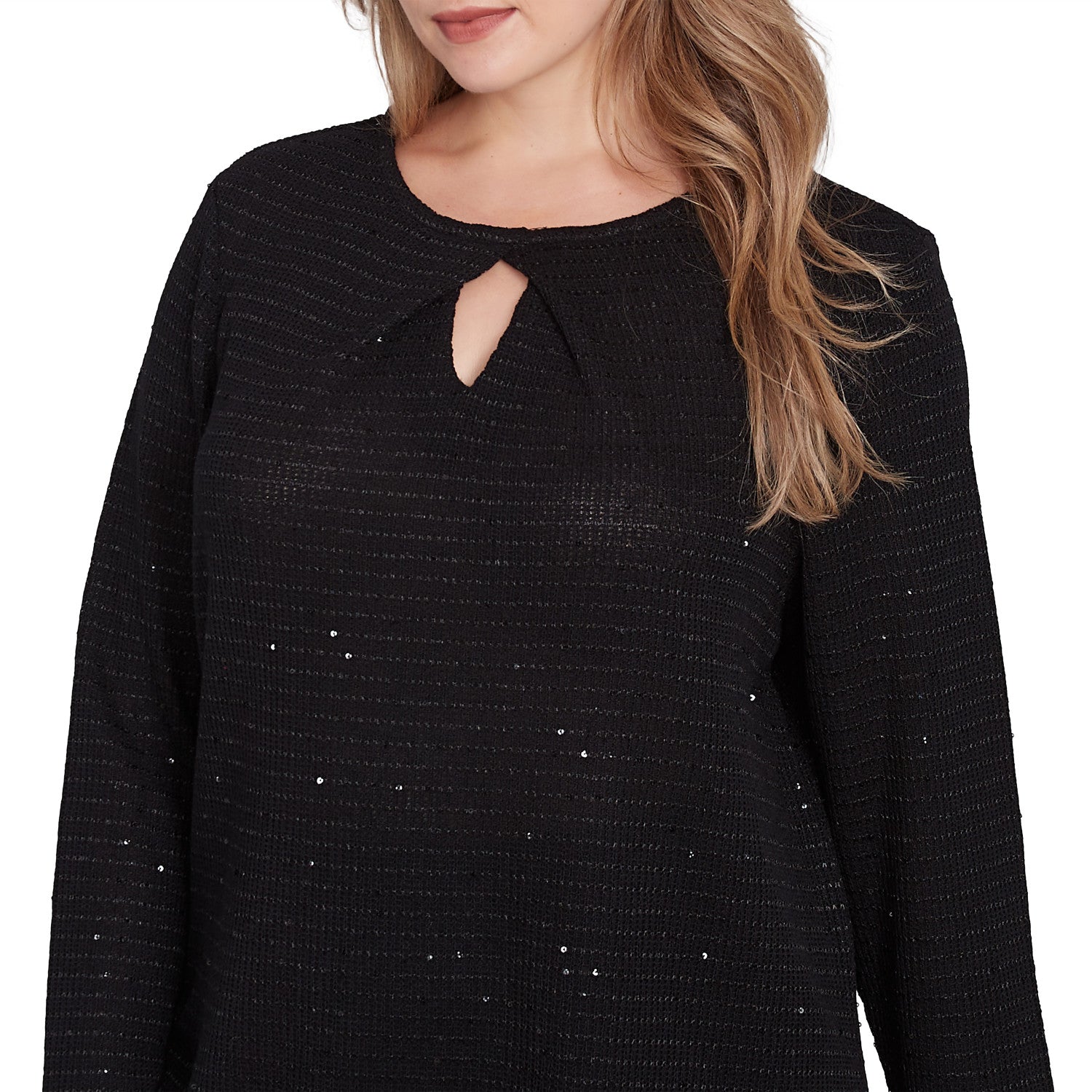 Plus Diamond Detail Sequin Knit Top Black - Ruby Rd