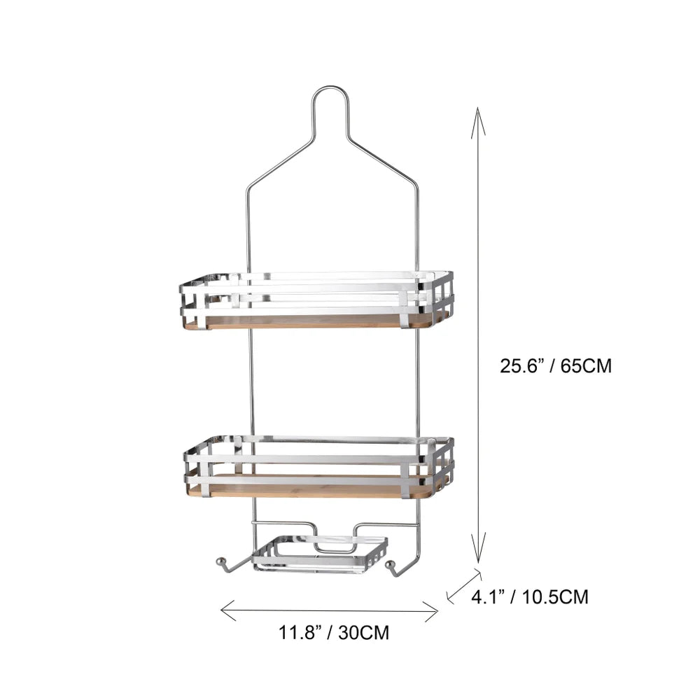 Chrome - Shower Caddy with Bamboo Base