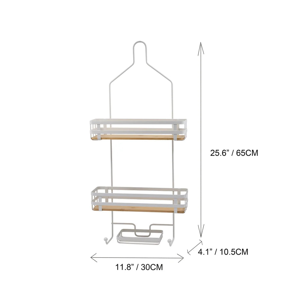 Matte White - Shower Caddy with Bamboo Base