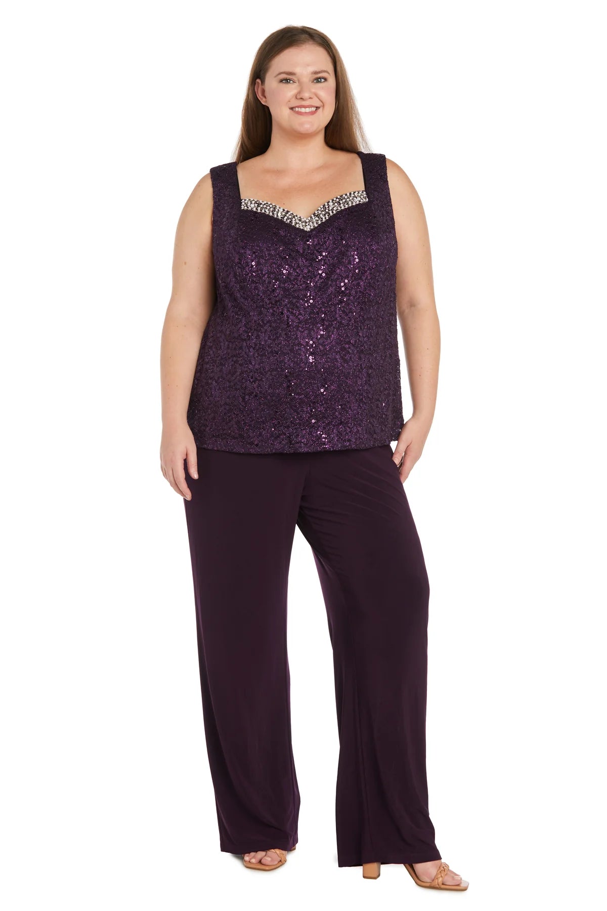 3PC Lace Pantsuit With Delicate Sequins a - Plus Plum - RM Richards