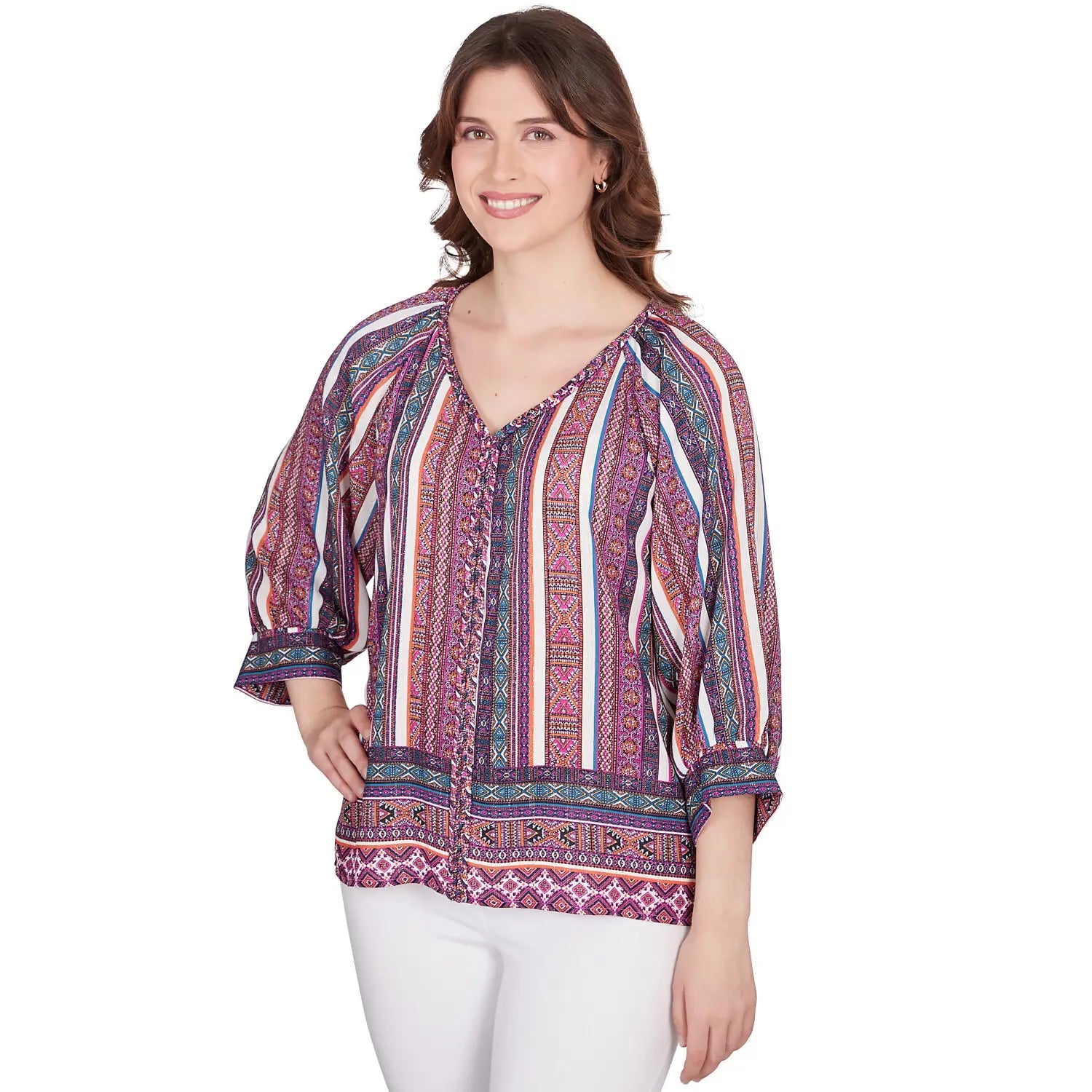 Metallic Stripe Print Crinkled Blouse Dahlia Multi- Ruby Rd