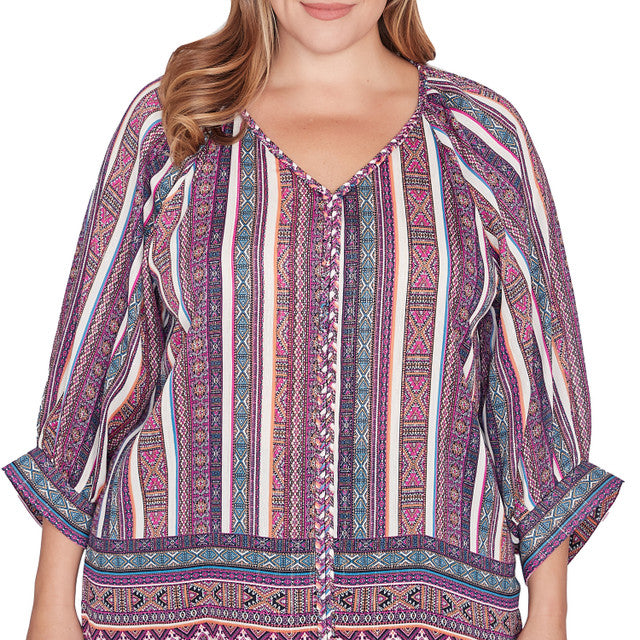 Plus Metallic Stripe Print Crinkled Blouse Dahlia Multi - Ruby Rd