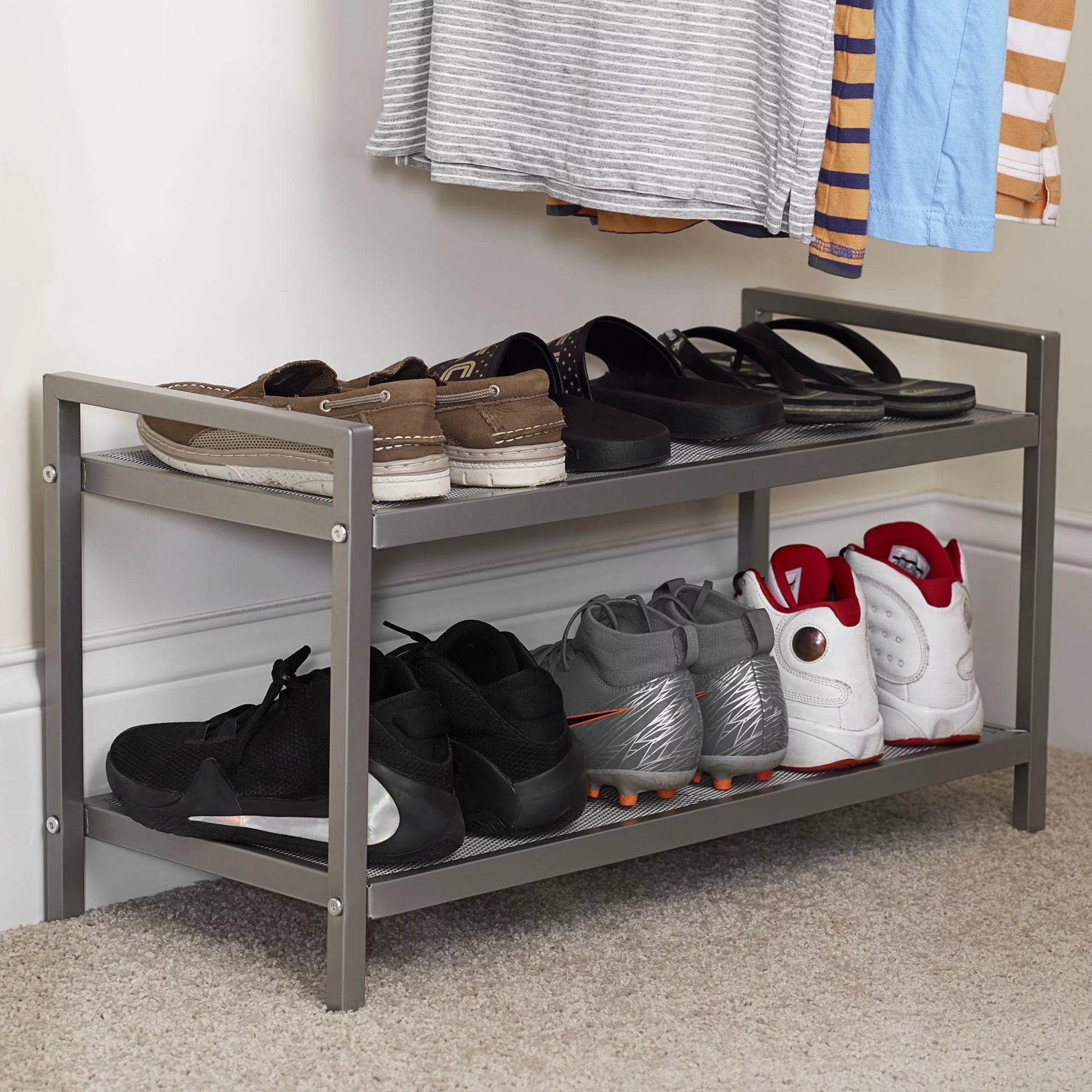 2 Tier Metal Mesh Shoe Rack, Nickel