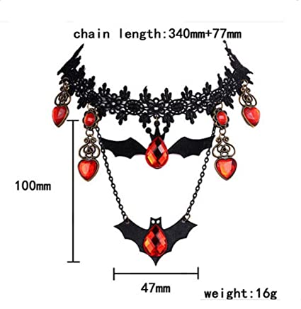 Black Bat Choker Necklace with Red Jewels