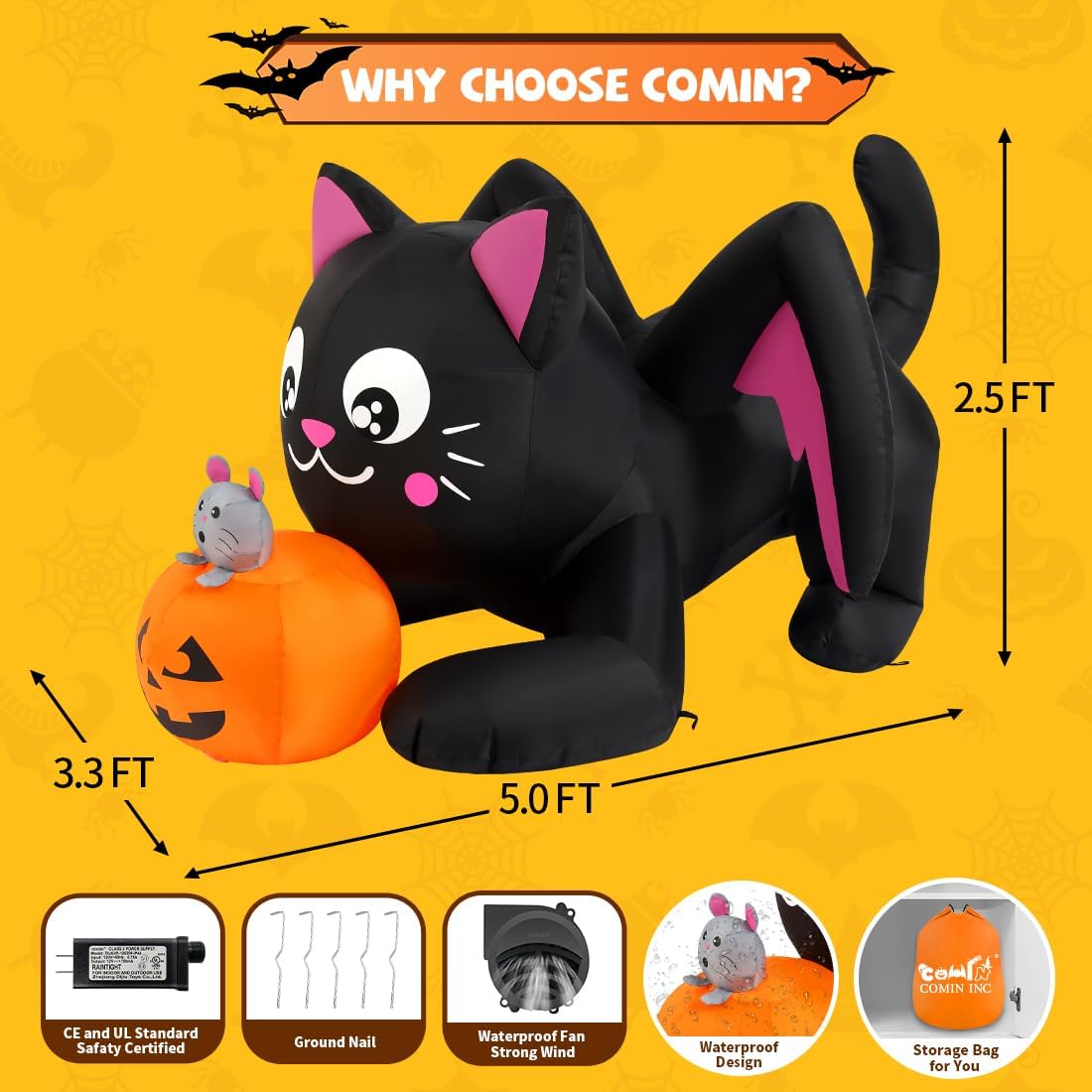 5ft Inflatable Cat with Pumpkin