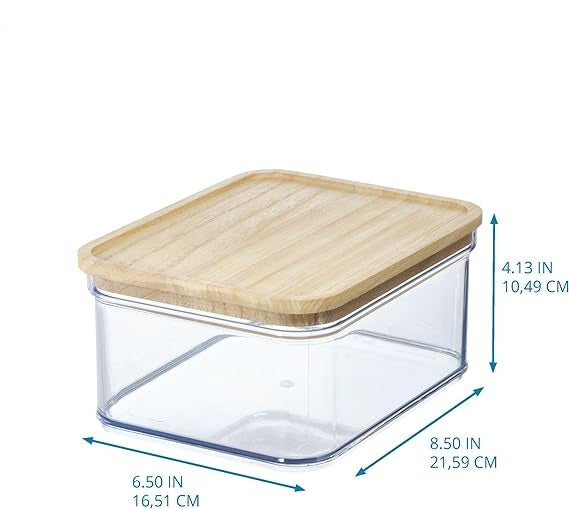 Crisp 8 x 8 Bin with Wood Lid Clear/Natural