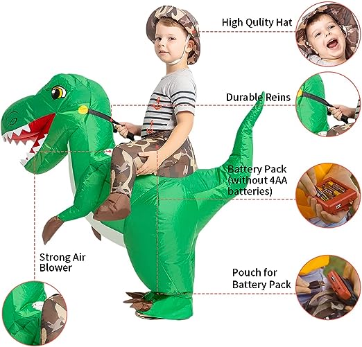 55" Tall Inflatable Dinosaur Rider Costume for Kids