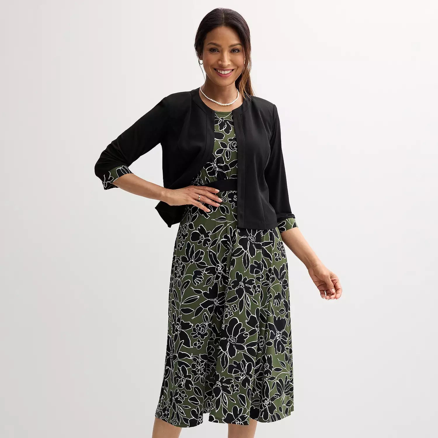 2-pc. Knit Jacket & Floral Dress Set - Sandra Darren