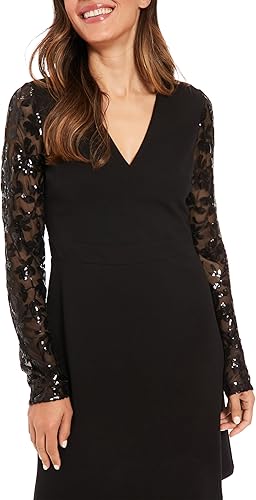 Long Sleeve Novelty A-line Dress Black