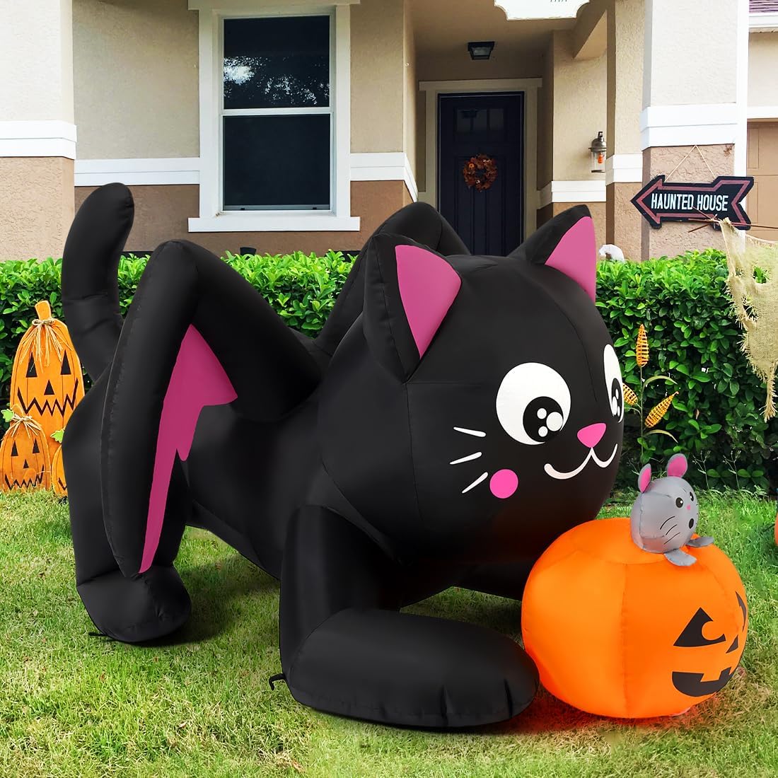 5ft Inflatable Cat with Pumpkin