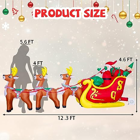 12 FT Length Inflatable Santa Sit on Sleigh