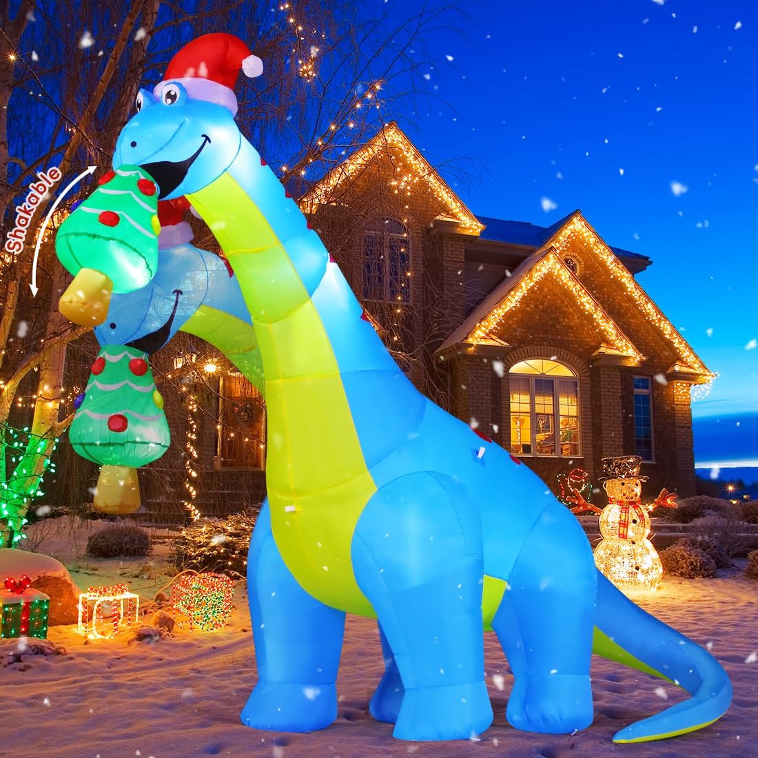 10FT Christmas Inflatable Dinosaur Eat Christmas Tree Shake Dinosaur