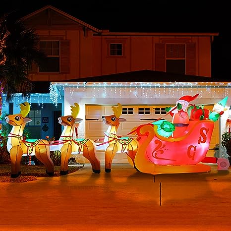 12 FT Length Inflatable Santa Sit on Sleigh