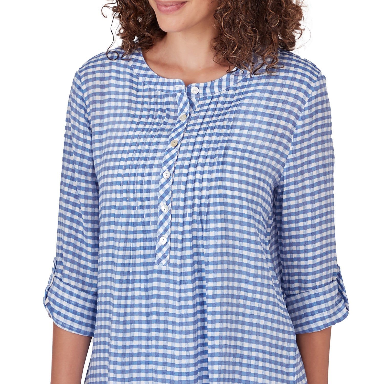 Gingham Silky Slub Top Blue Moon - Ruby Rd