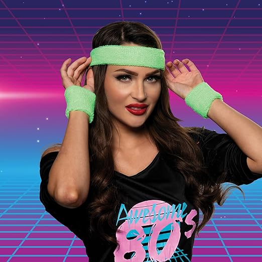 80s Headband Set - Neon Green