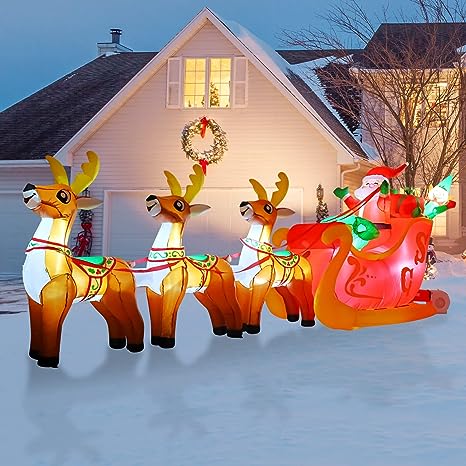 12 FT Length Inflatable Santa Sit on Sleigh