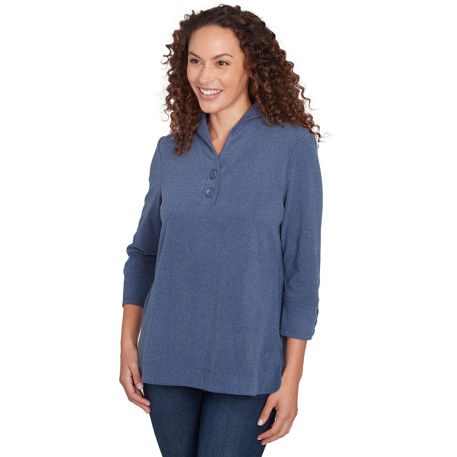 Luxe Collared V-Neck Stretch Rib Knit Top indigo - Ruby Rd