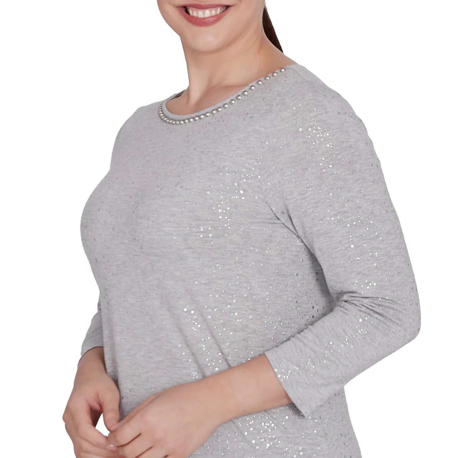 Embellished Dew Drops Glitter Knit Top Grey  - Ruby Rd