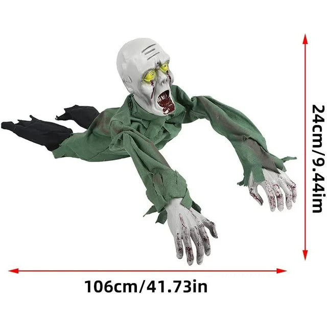 63" Animated Hanging Zombie Green Light Up