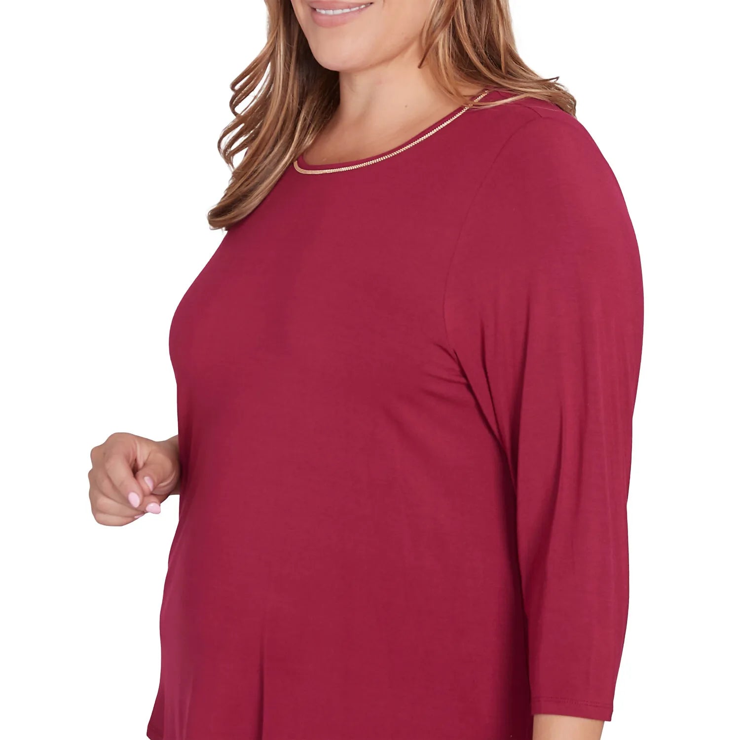 Plus Berry Chain Embellished Solid Knit Top -Ruby Rd