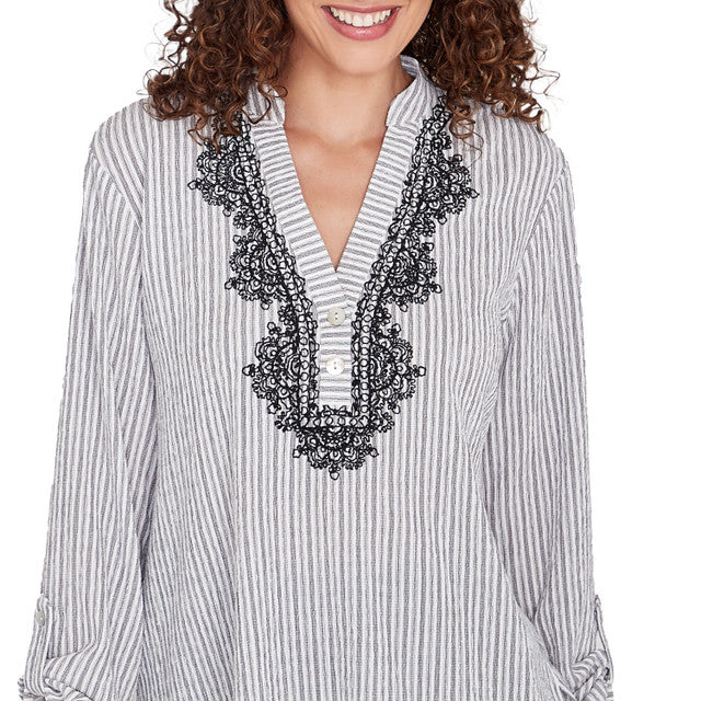 Puckered Stripe Pattern Top Black/White - Ruby Rd