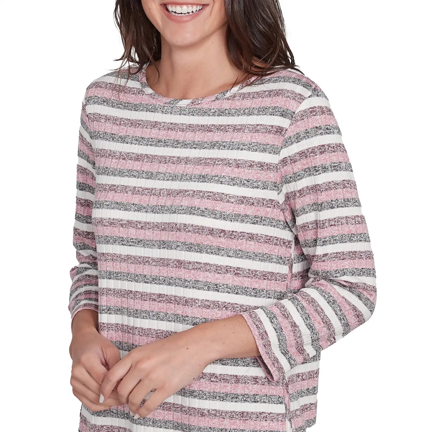 Boat Neck Marled Striped Rib Knit Top Pome Granate Multi - Ruby Rd