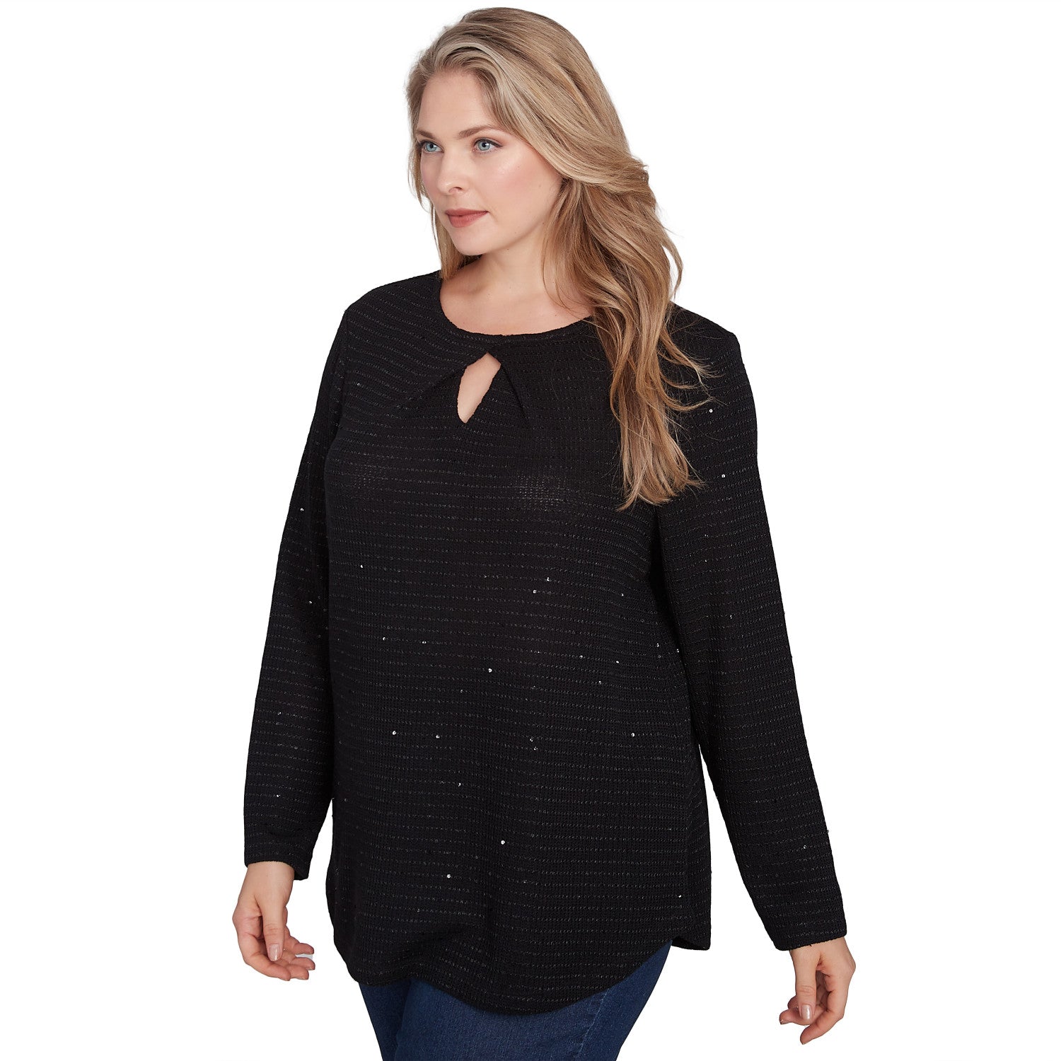 Plus Diamond Detail Sequin Knit Top Black - Ruby Rd