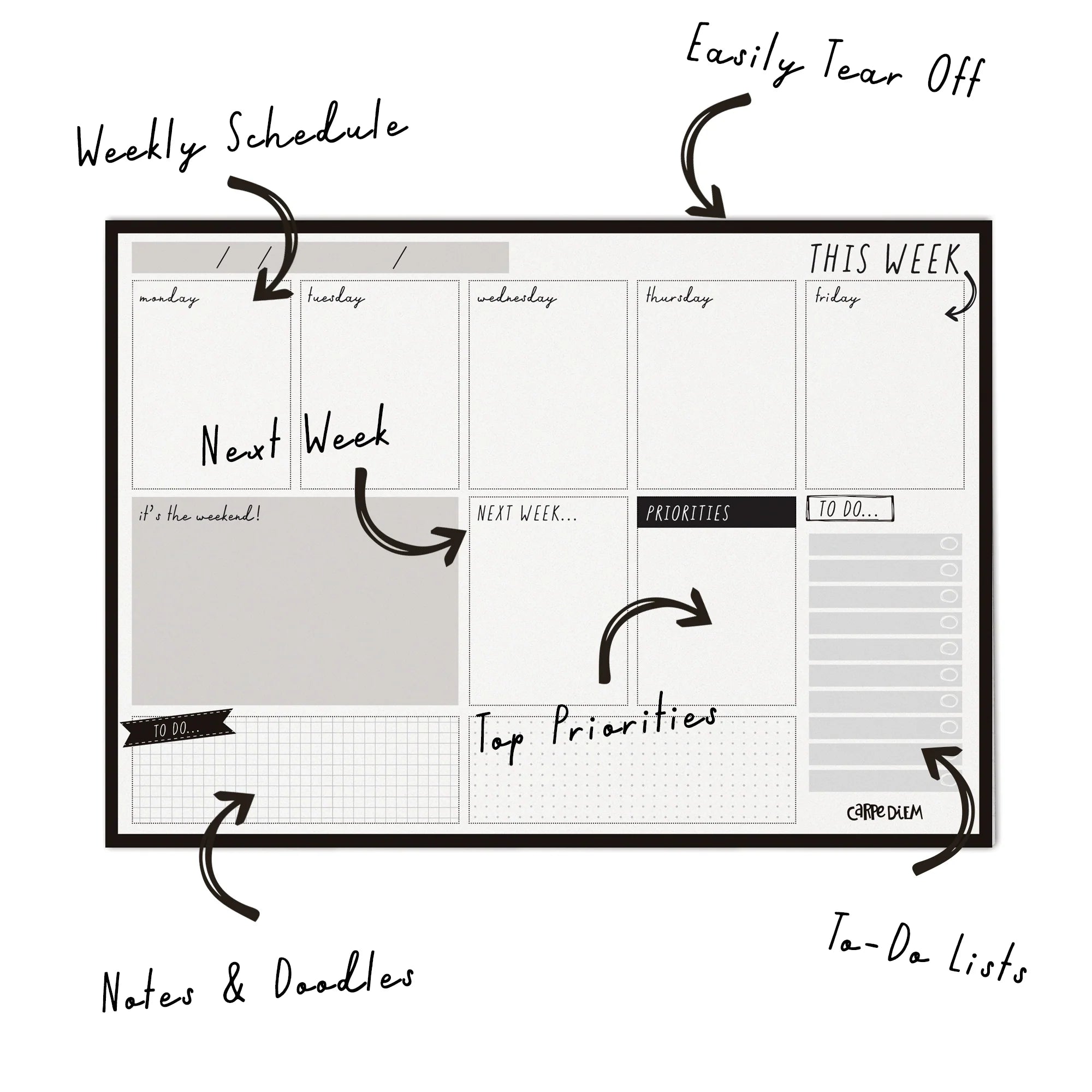 Weekly Planner Pad Black