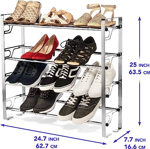 4-Tier Slide & Adjust Shoe Rack - All Crome L 27X W 7.3/4 X H 25