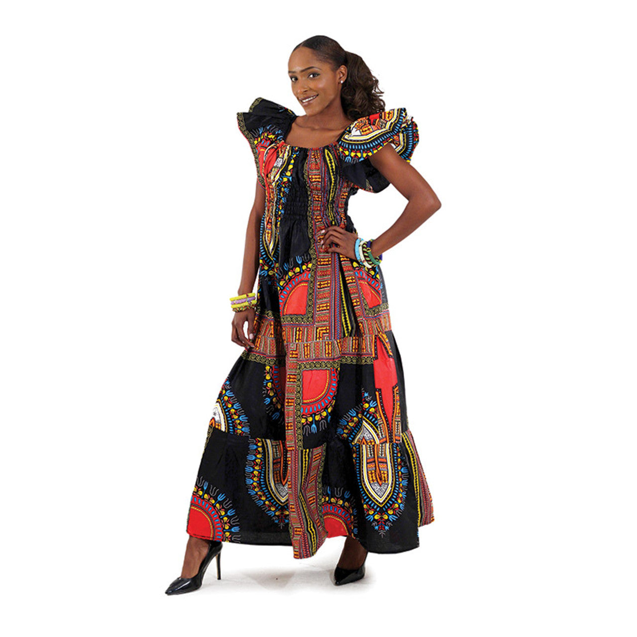 Traditional Print Princess Dress Black