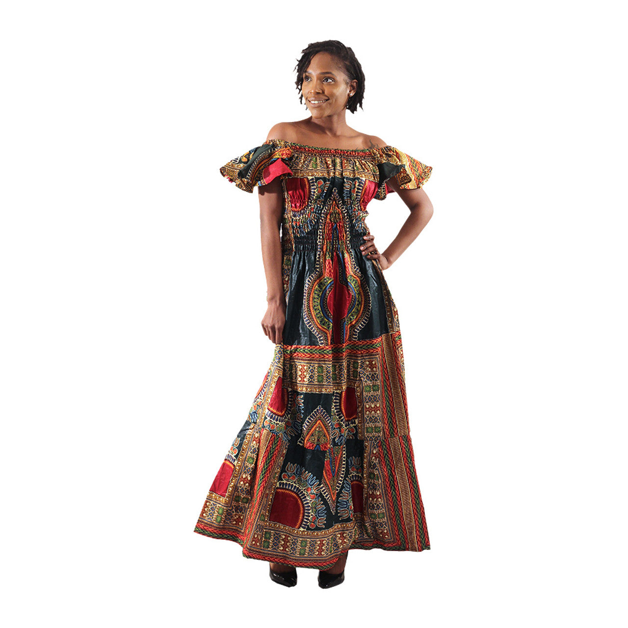 Traditional Print Princess Dress Dark Green