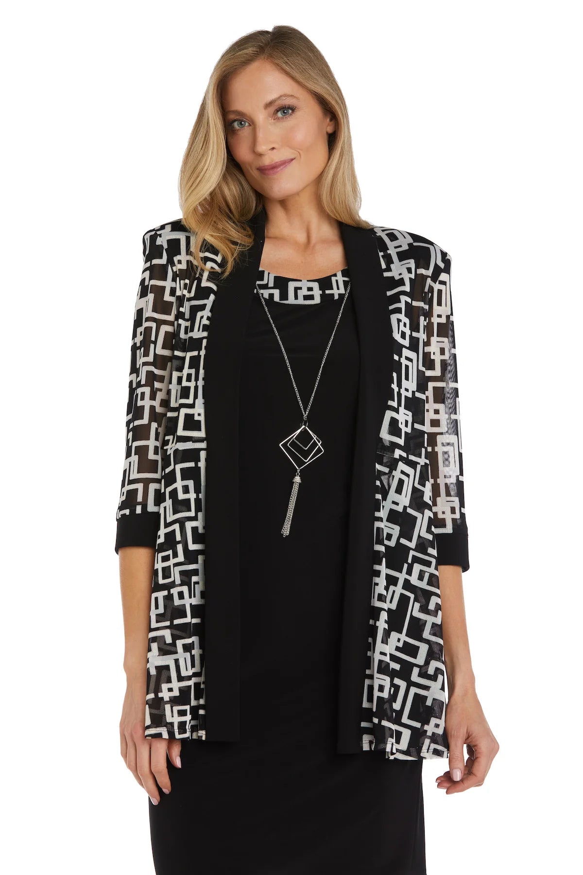 Geometric Pattern Puff Print Jacket Dress - RM Richards