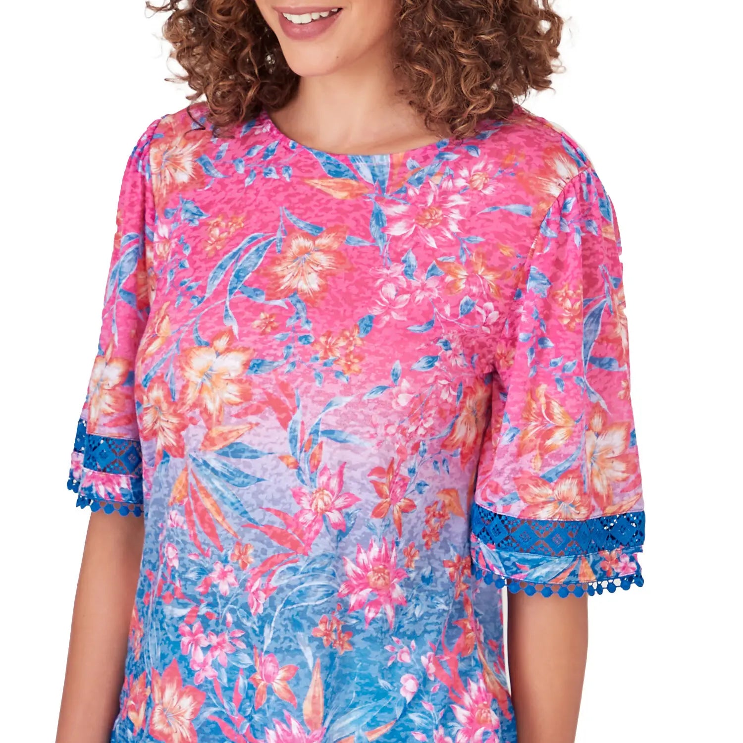 Ombre Floral Top Raspberry Multi - Ruby Rd