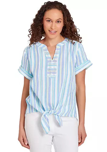 Embroidered Striped Top Blue Moon  - Ruby Rd