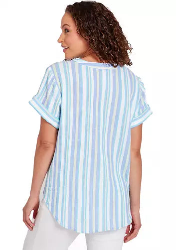 Embroidered Striped Top Blue Moon  - Ruby Rd